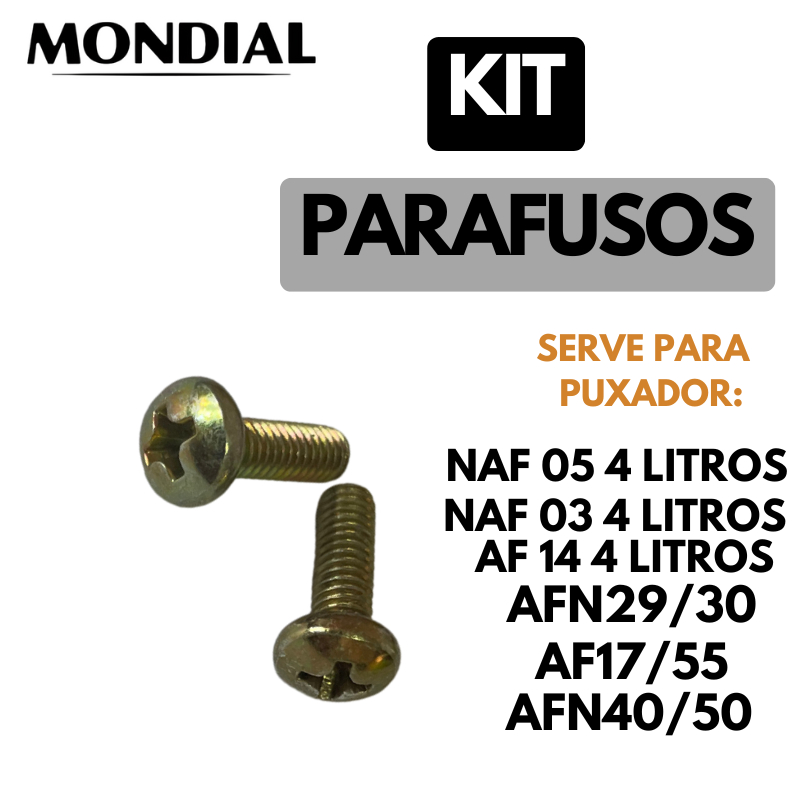 Kit Parafusos para Puxador Air Fryer Mondial AF 14 4L, NAF 03/05, AFN40/50 AF 17/55