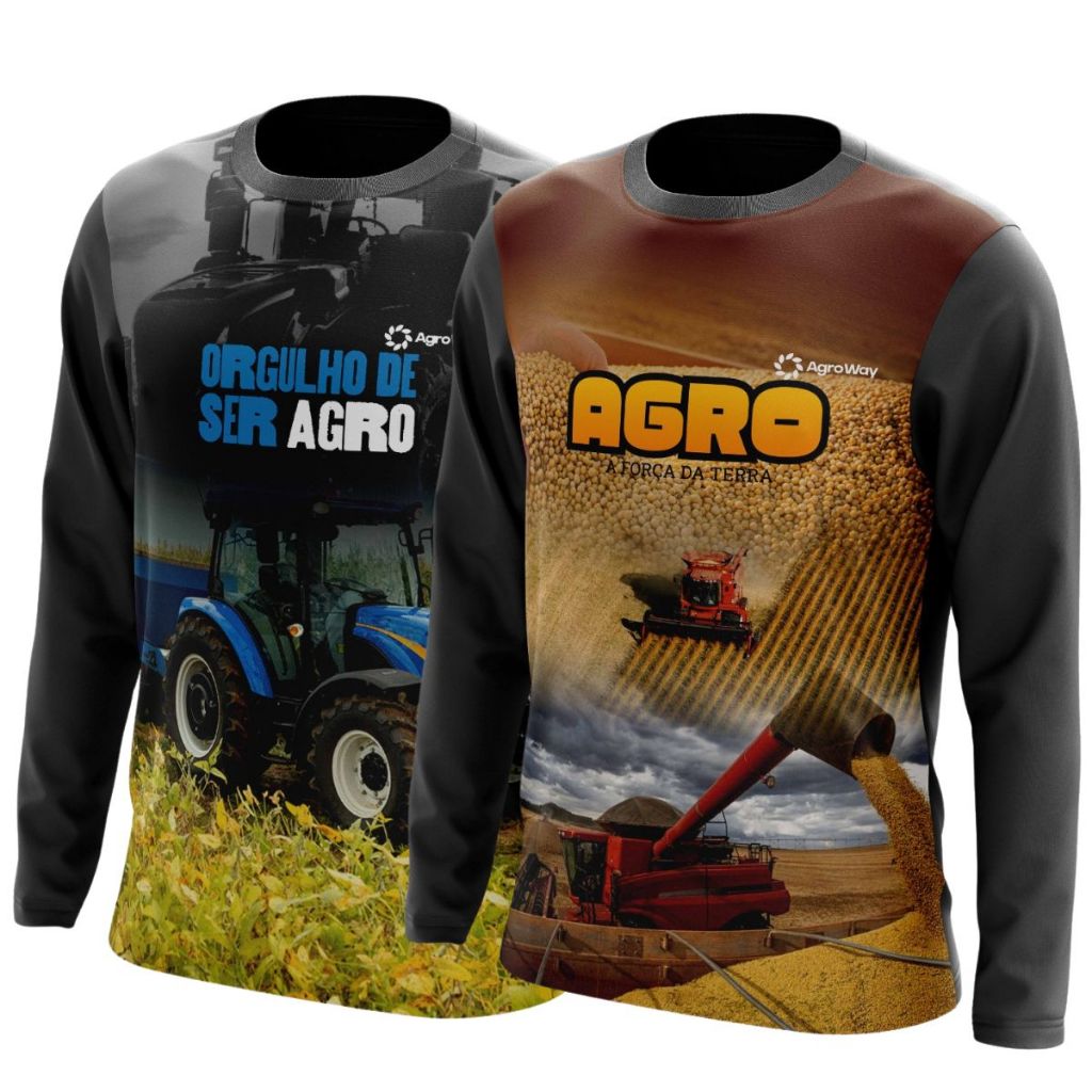 Kit 2 Camisa Camiseta Proteção UV Orgulho Agro Força Terra Colheita Milharal Trabalho Trator Campo Roça