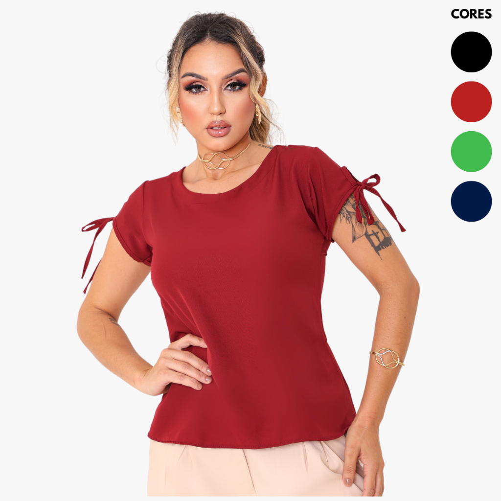 Blusa Feminina Sedinha Gola Redonda Lisa Elegante Social Trabalho Básica Moda Feminina