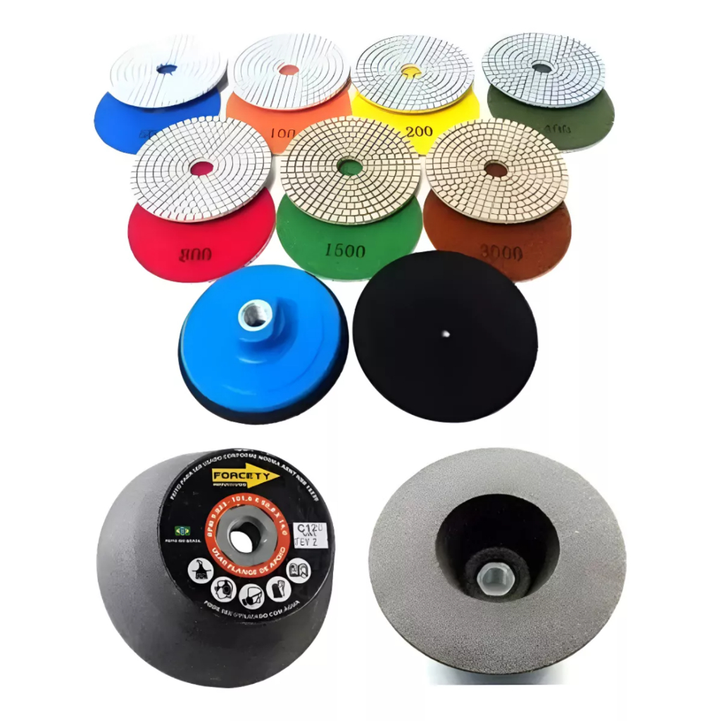 Kit Acabamento Porcelanato 45º Graus Lixa 200 + 1 Suporte + 1 Rebolo 120 Para Lixadeira em Oferta na Shopee