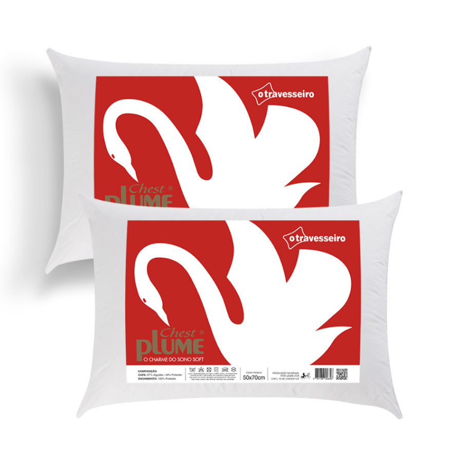 Kit 2 Travesseiros Toque Pluma 50x70 Médio Percal Algodão 180 Fios Cor Branco