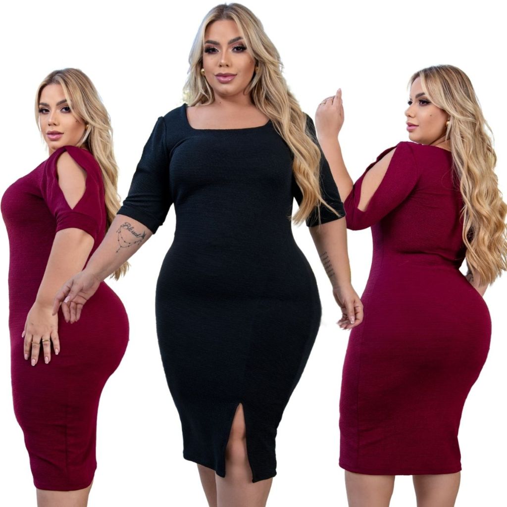 Vestido Plus Size Midi Modelador Moda Evangélica Manga Curta Confortável Festa Luxo Tecido Premium