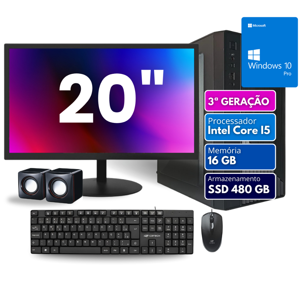 Computador Completo Intel Core  I5 Terceira Geração 16gb Ssd 480 Gb Monitor Led 20 W10