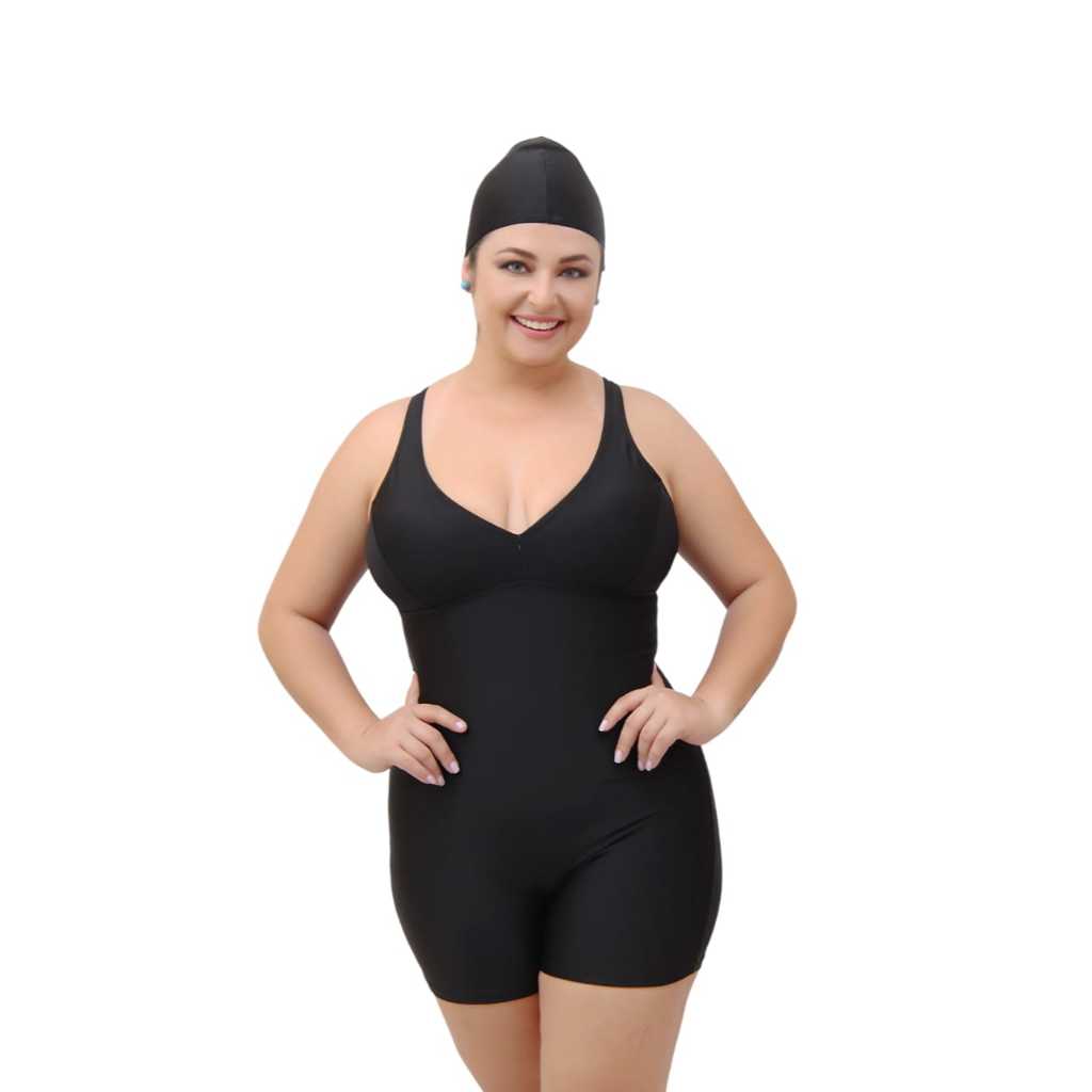 macaquinho feminino de Hidroginástica e fitness para academia Liso Plus Size Com Bojo Removível