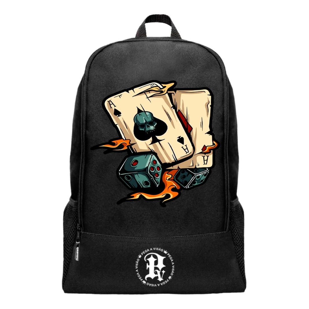 Mochila Masculina Escolar Trabalho Basica Pega a Visão Estampado Nylon Resistente Baralho