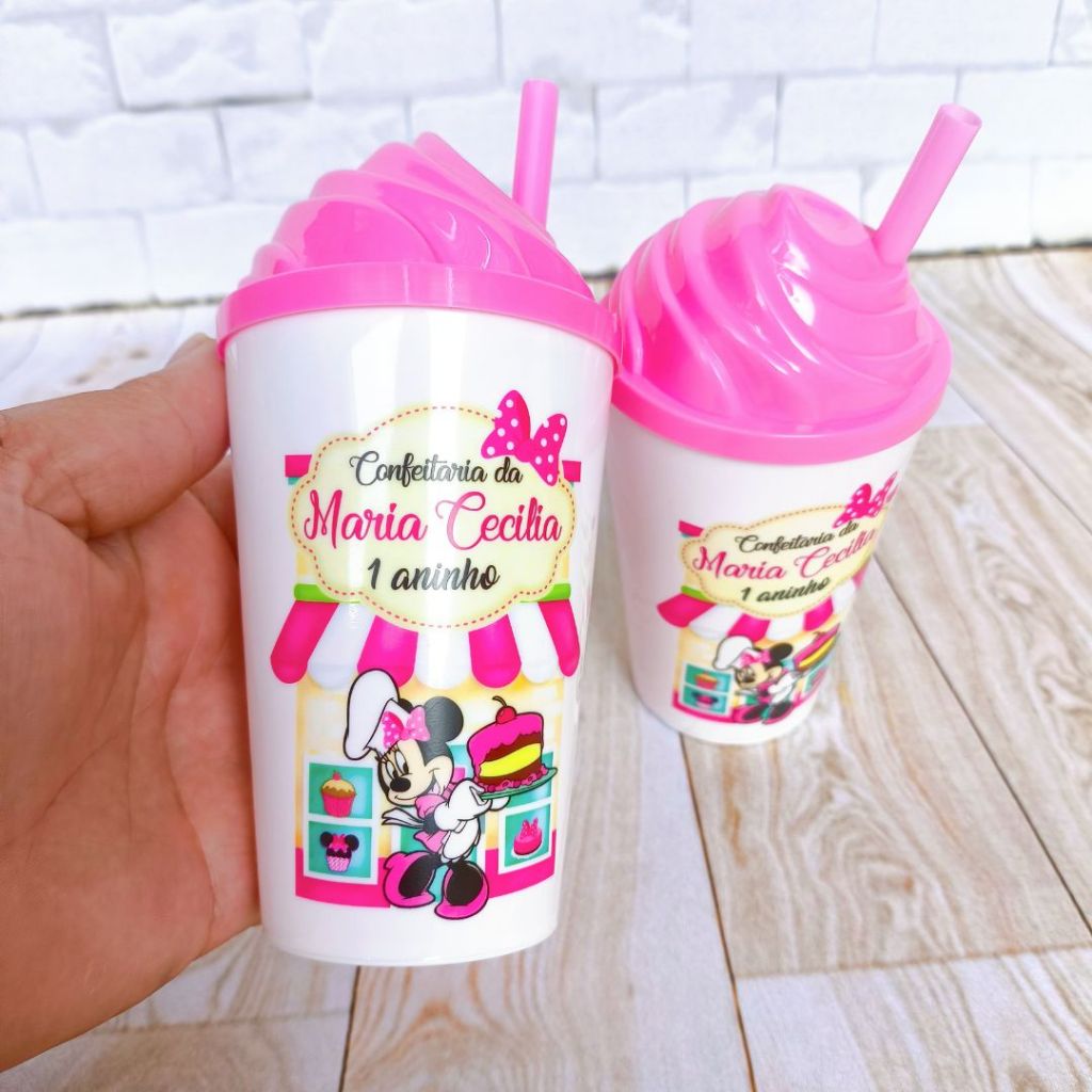 Kit Copo Personalizado Minnie Confeiteira Lembrancinhas de Aniversário Infantil