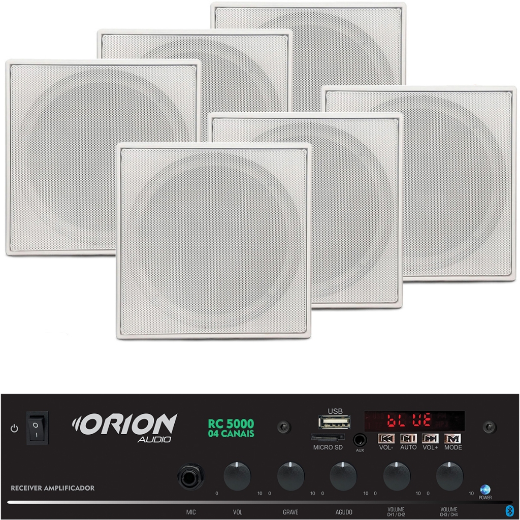 Kit Som Ambiente 300w Bluetooth + 6 Caixas Quadrada Brancas