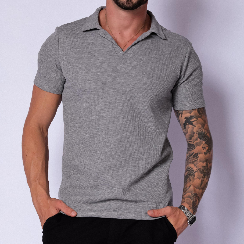 Camiseta Gola Polo Tricot Texturizada Masculina Clássica Moderna Italiana Original Martt