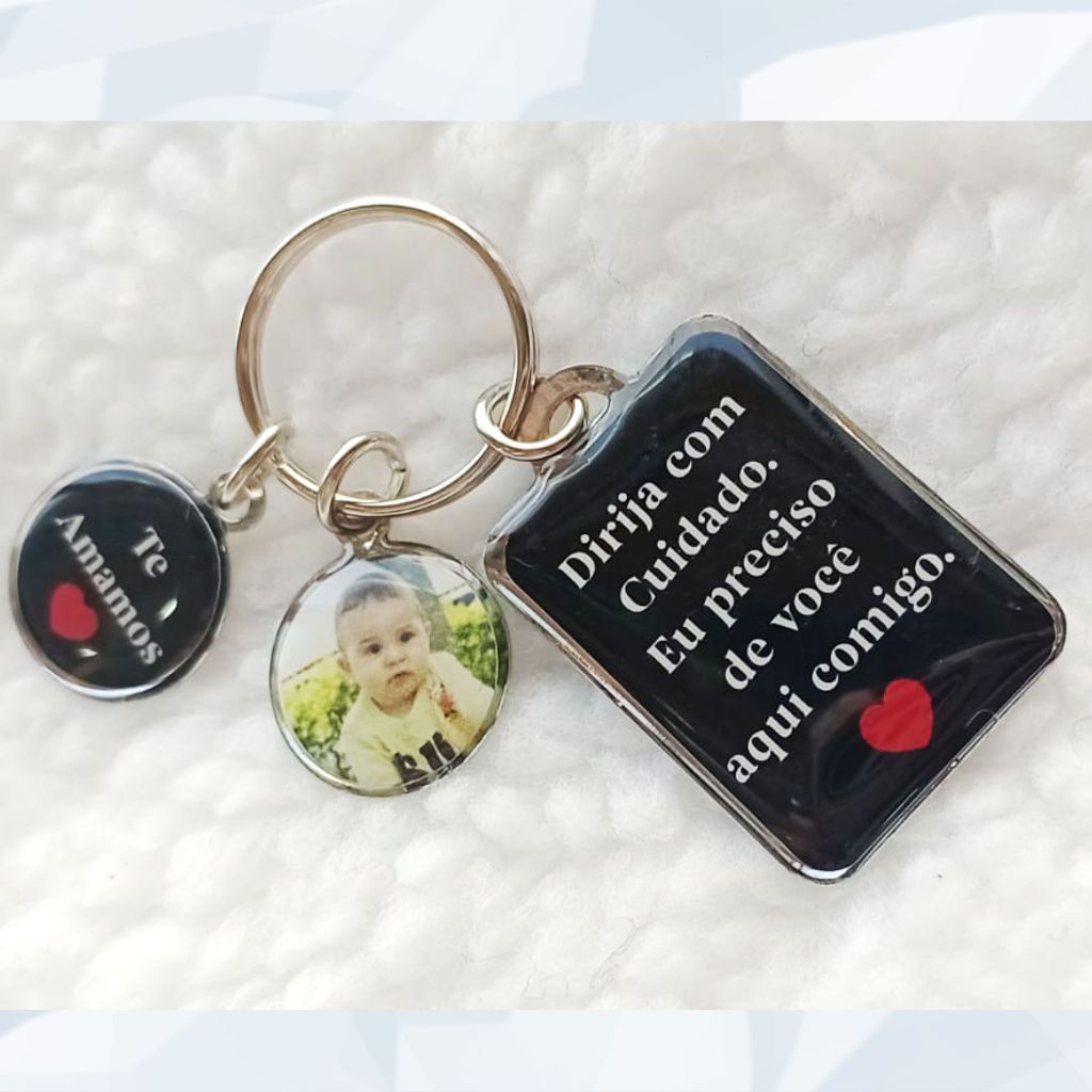 Chaveiro Dirija Pilote com Cuidado personalizado com foto frase e 1 Pingente