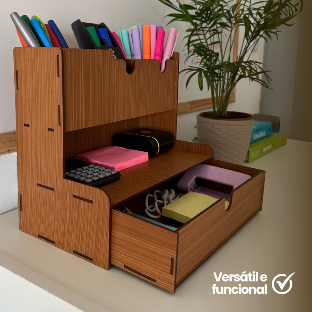 Porta-Lápis, Caneta  Treco em MDF Tabaco Organizador de Mesa para Escritório, Estudo  Home Office
