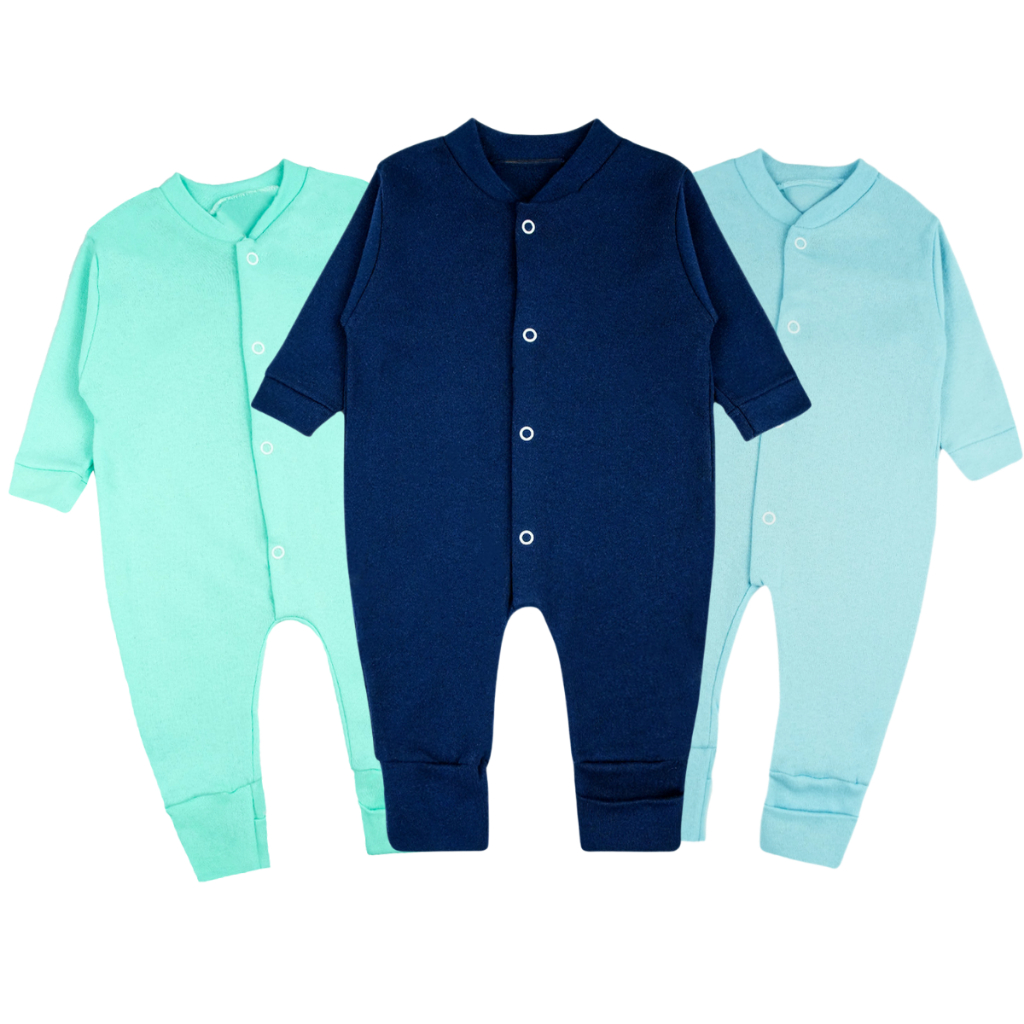 Kit 3 Macacão de Bebê Cor Minimalista Suedine Vira Pé - (P/M/G)