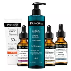 Principia Kit Anti-Manchas Avançado c/ Gel de Limpeza GL-01 + Sérum AM-10 + Sérum Mix-02 + Sérum AH-2 + Protetor PS-01
