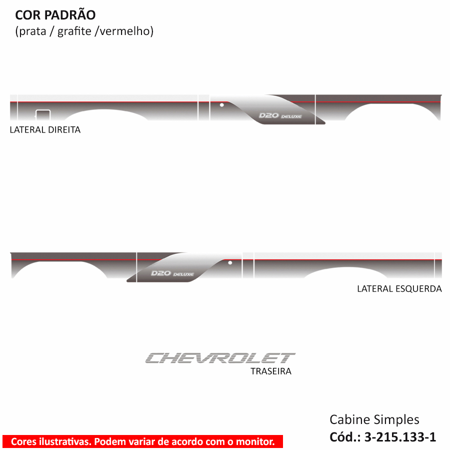 Faixa Adesiva para Pick Up Chevrolet D20 Cabine Simples ano modelo 1996