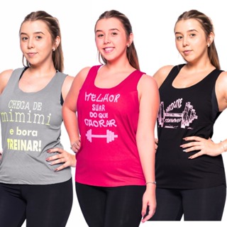 kit c/3 regatas Confortáveis Esportiva Fitness  Regata Para Treino Caminhada Academia feminina. em Oferta na Shopee