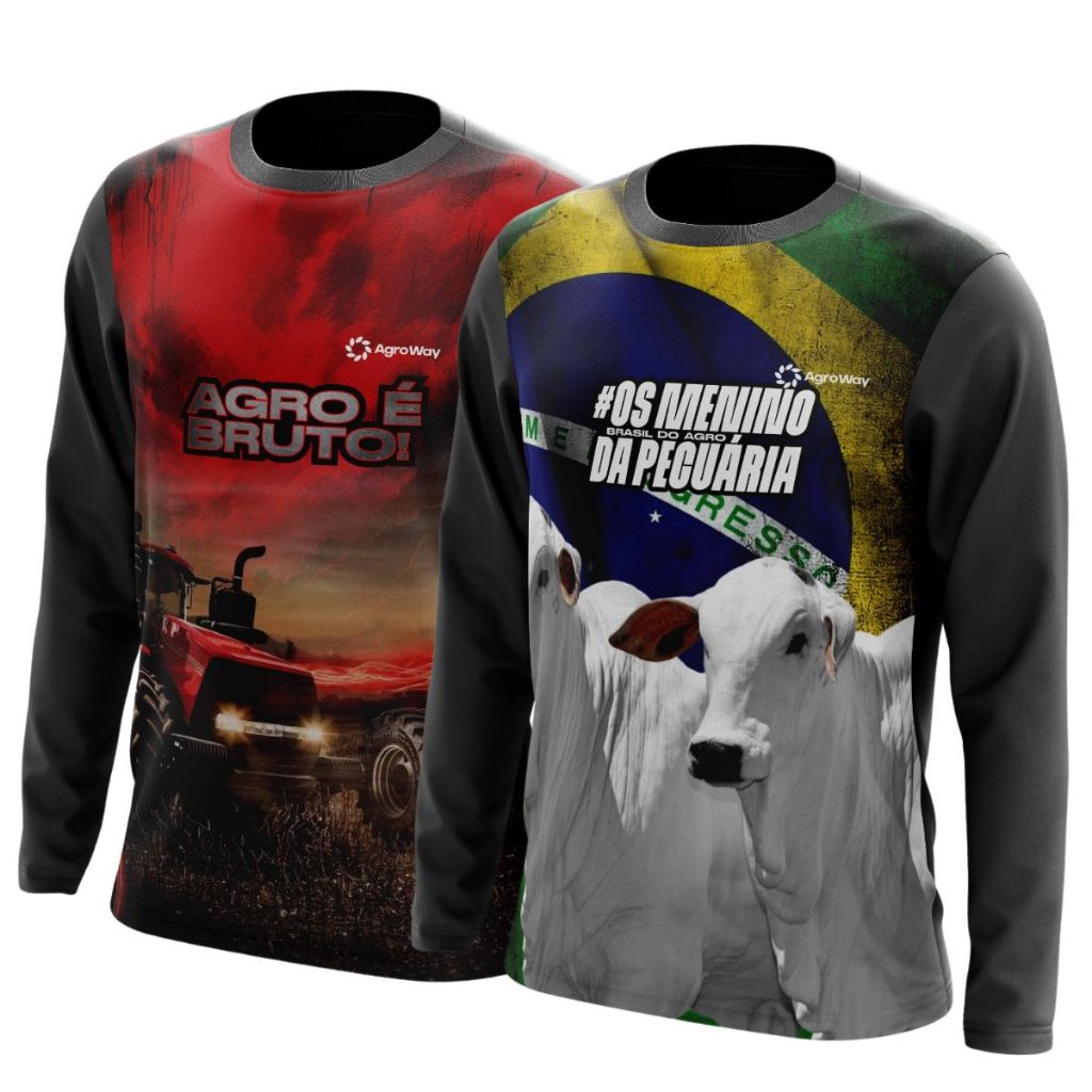Kit 2 Camisa Camiseta Agro Blusa Proteção Uv Boi Gado Pecuária Trator Roça Brasil Agricultura