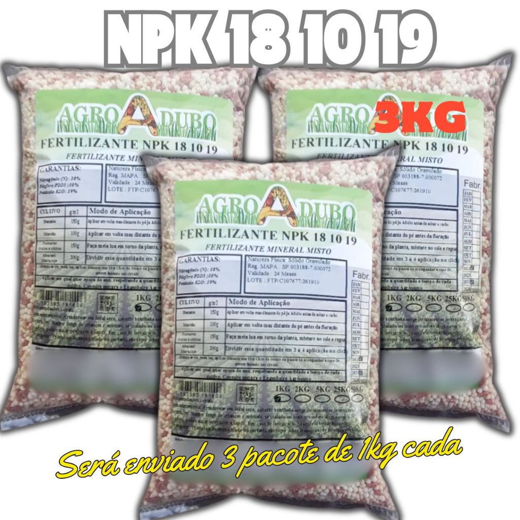 Fertilizante Npk 18 10 19 3kg Para Coqueiros E Frutiferas em Oferta na Shopee