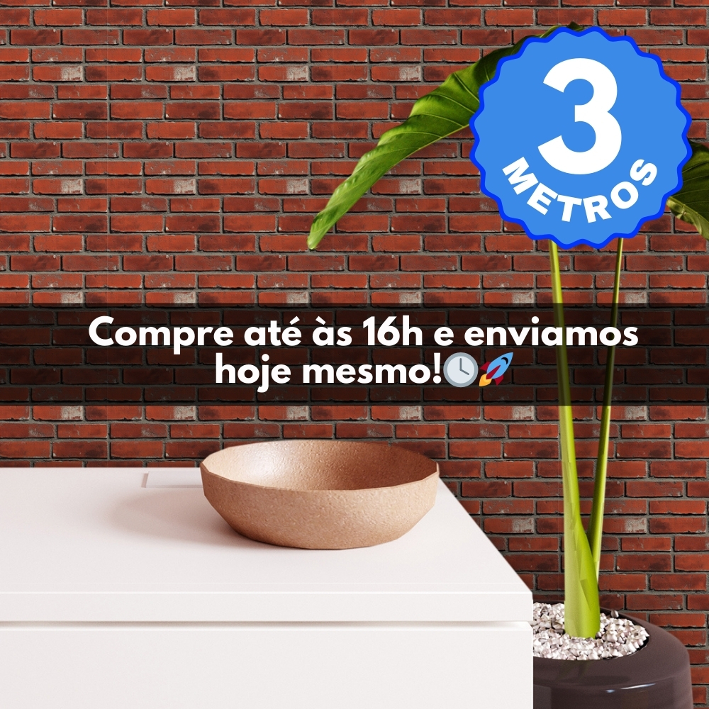 Papel de Parede Adesivo Auto Colante Lavável Tijolinho Tijolo de Demolição Vermelho 3 Metro x 40 CM
