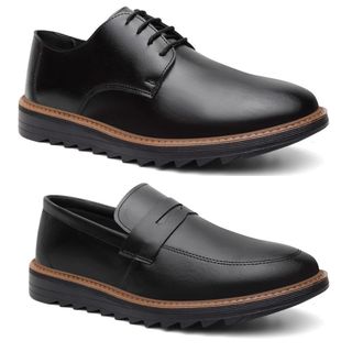 Kit 2 Pares Sapato Masculino de Couro Oxford de Couro Super Elegante + Mocassim Oxford Masculino Loafer Sport Fino