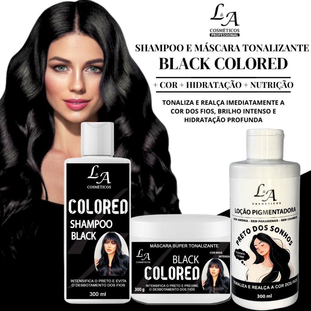 Kit Trio Completo Black Tonalizante Preto Intenso - S/ Amônia - Resultado 100% Natural La cosméticos em Oferta na Shopee