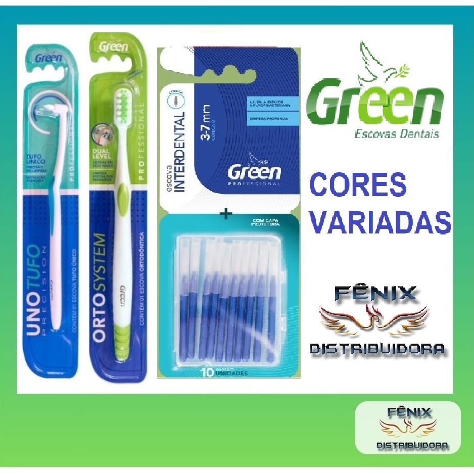 KIT/APARELHO DENTALC/3 ESCOVAS DENTAIS,1 ORTOSYSTEM+1UNOTUFO+1INTERDENTAL/LINHA ORTODÔNTICA-DA GREEN em Oferta na Shopee