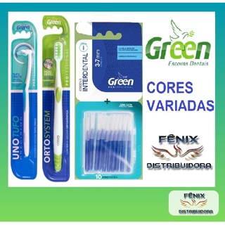KIT/APARELHO DENTALC/3 ESCOVAS DENTAIS,1 ORTOSYSTEM+1UNOTUFO+1INTERDENTAL/LINHA ORTODÔNTICA-DA GREEN em Oferta na Shopee