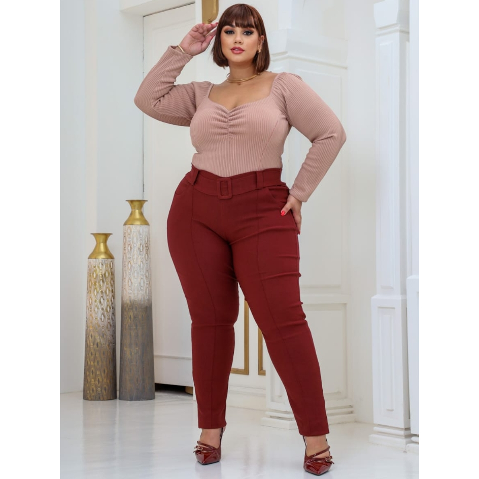 Calça Femenina Com Fivela Plus Size Bengaline 40 até 52