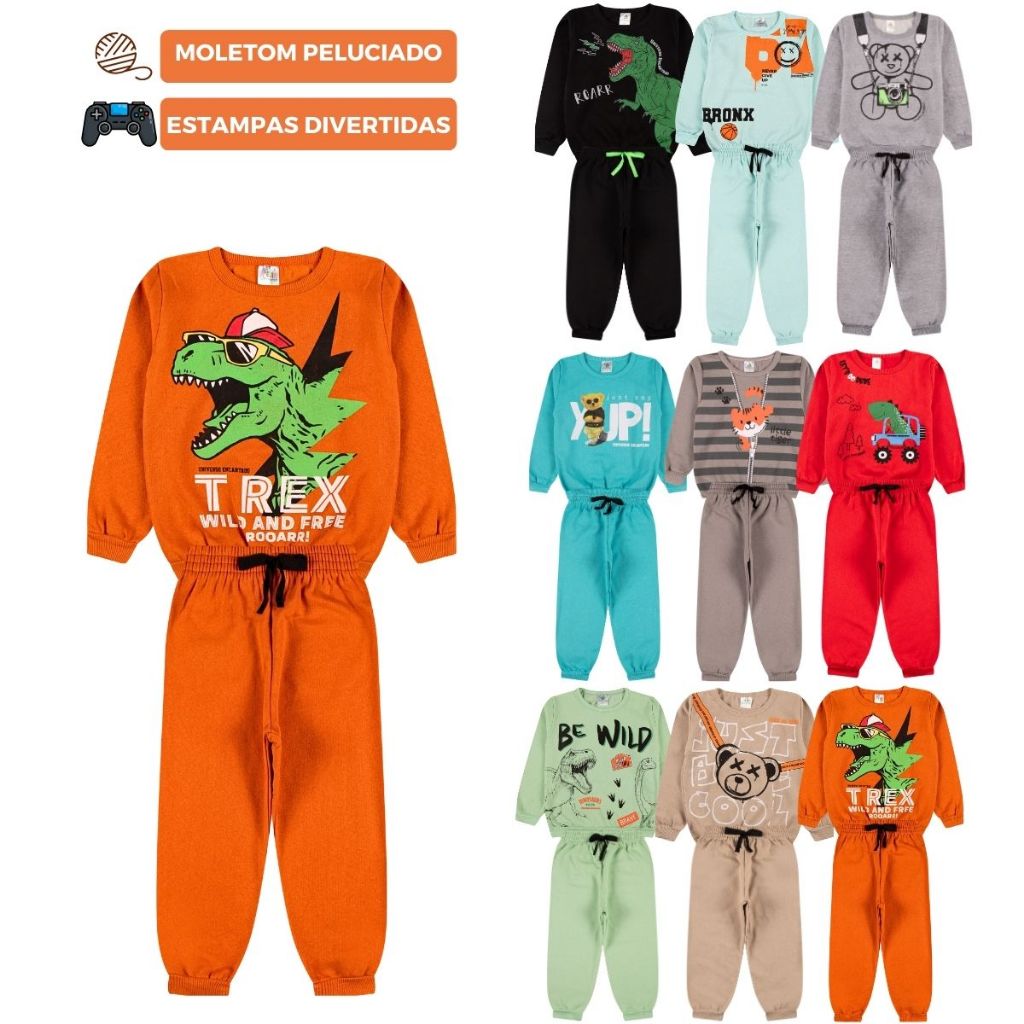 Kit Sortido 2 Peças de Roupas Masculino Infantil Inverno – 1 blusa casaco + 1 calça de 1 ao 10 – Kit 1 Conjunto Moletom em Oferta na Shopee