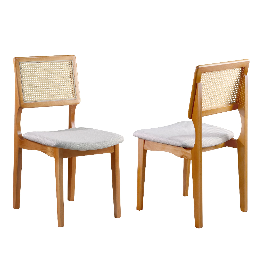 Kit 2 Cadeiras Petrus Para Mesa De Jantar Madeira Maciça Encosto Tela Rattan Sextavada