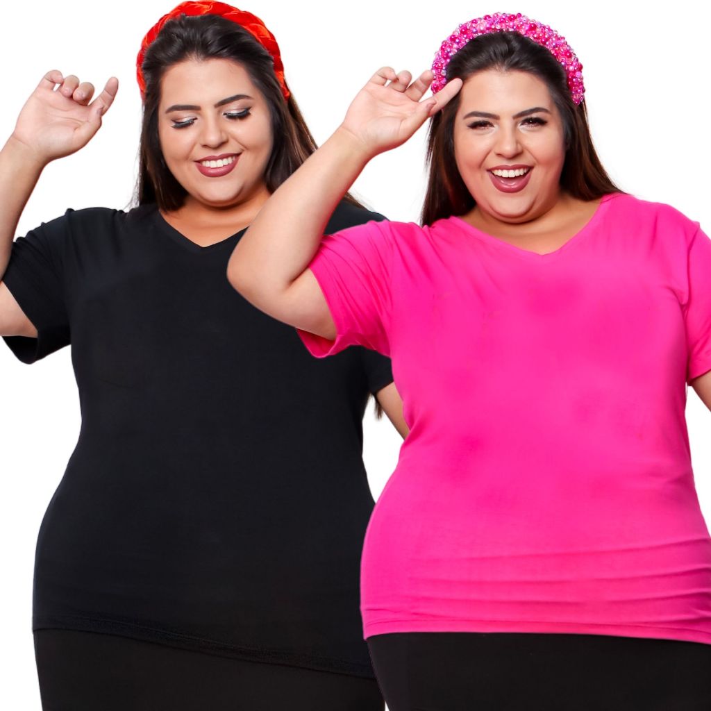 Kit 2  Plus Size Blusa Básica Gola V Tecido Confortável  Tamanhos do M ao G2 Várias Cores em Oferta na Shopee