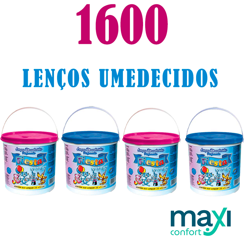 Kit 4 Baldes Lenços Umedecidos Fiesta (1600 Lenços)