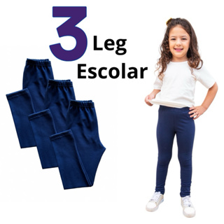 Kit 3 Leg Escolar Cotton Azul Marinho Infantil Menina 2-12 Anos (0061) em Oferta na Shopee
