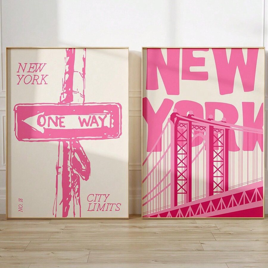 Quadros decorativos Viagem a Nova York, Arte Vintage Retrô da Cidade de Nova York (2 peças)
