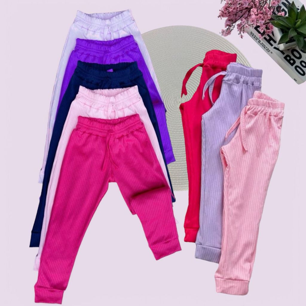 Kit com 3 calças canelada infantil menina estilosa CORES SORTIDAS em Oferta na Shopee