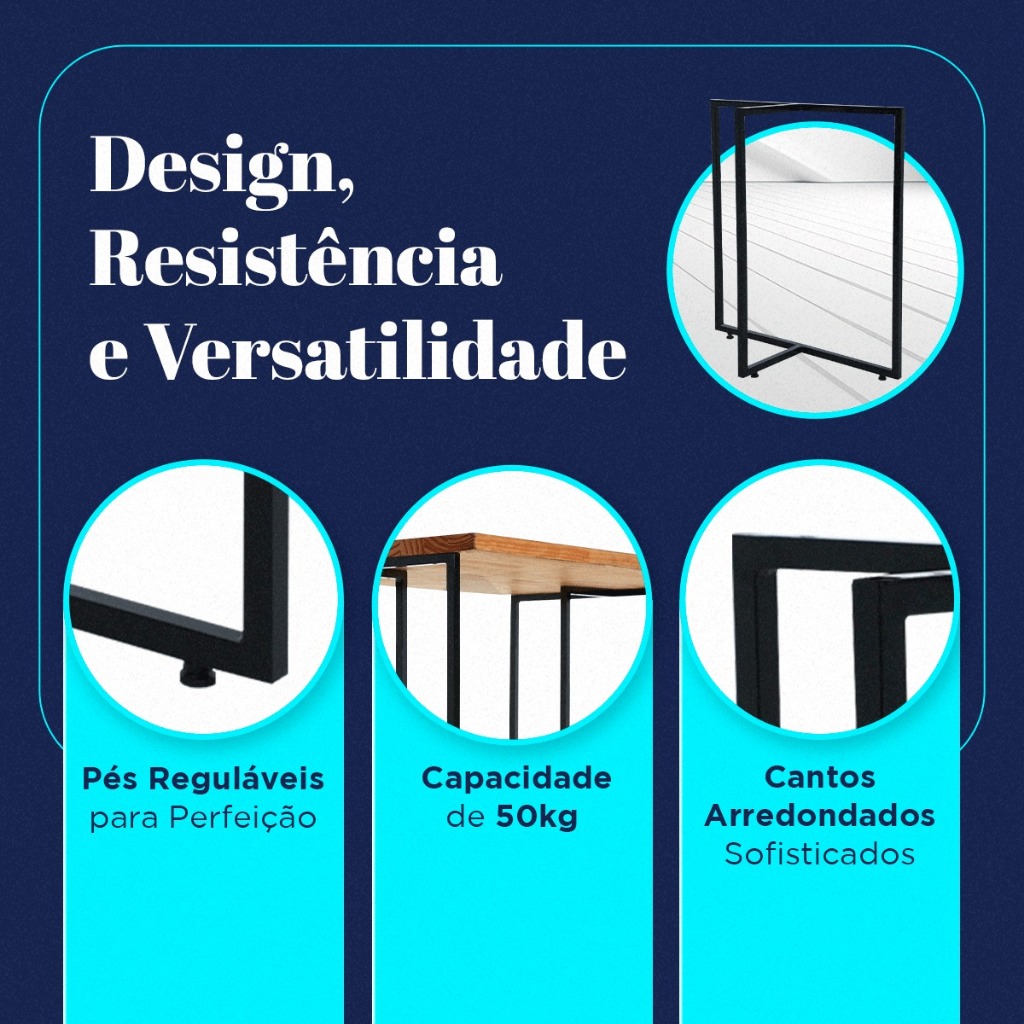 Pé De Mesa Modelo T 75x68 Em Aço Preto Para Móveis Mesas Home Office e Estação de Trabalho e Gamer Kit com 2 un.