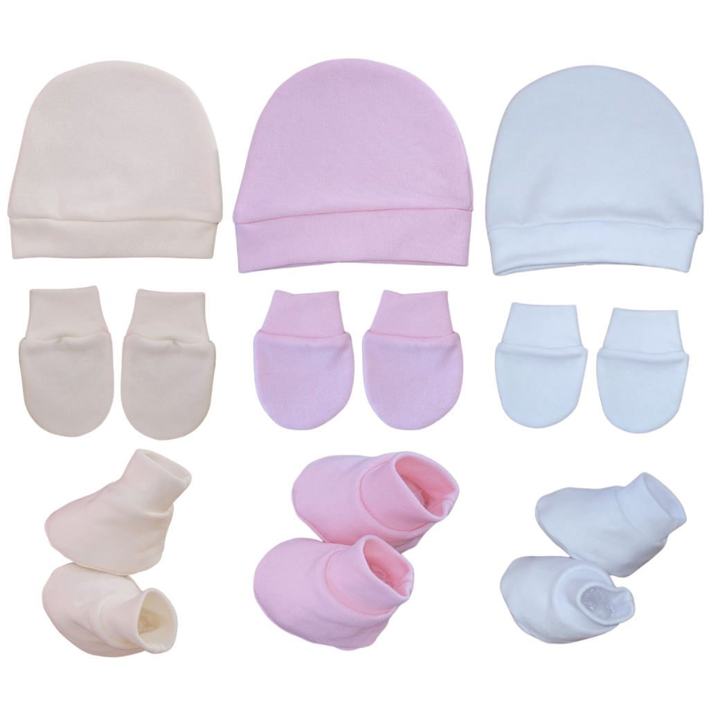 3 Kit Recém Nascido Sapatinho Luva E Touca Suedine Básico Bebê 100% Algodão Suedine Fofo Maternidade em Oferta na Shopee