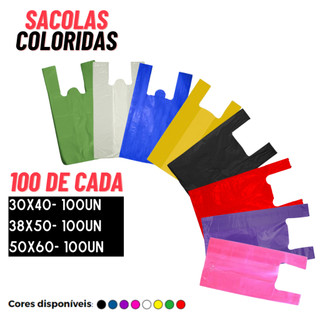300 Sacolas Coloridas 30x40, 40x50 e 50x60 - 100 De cada Sacolinhas para Lojas, supermercados, comércio em geral.
