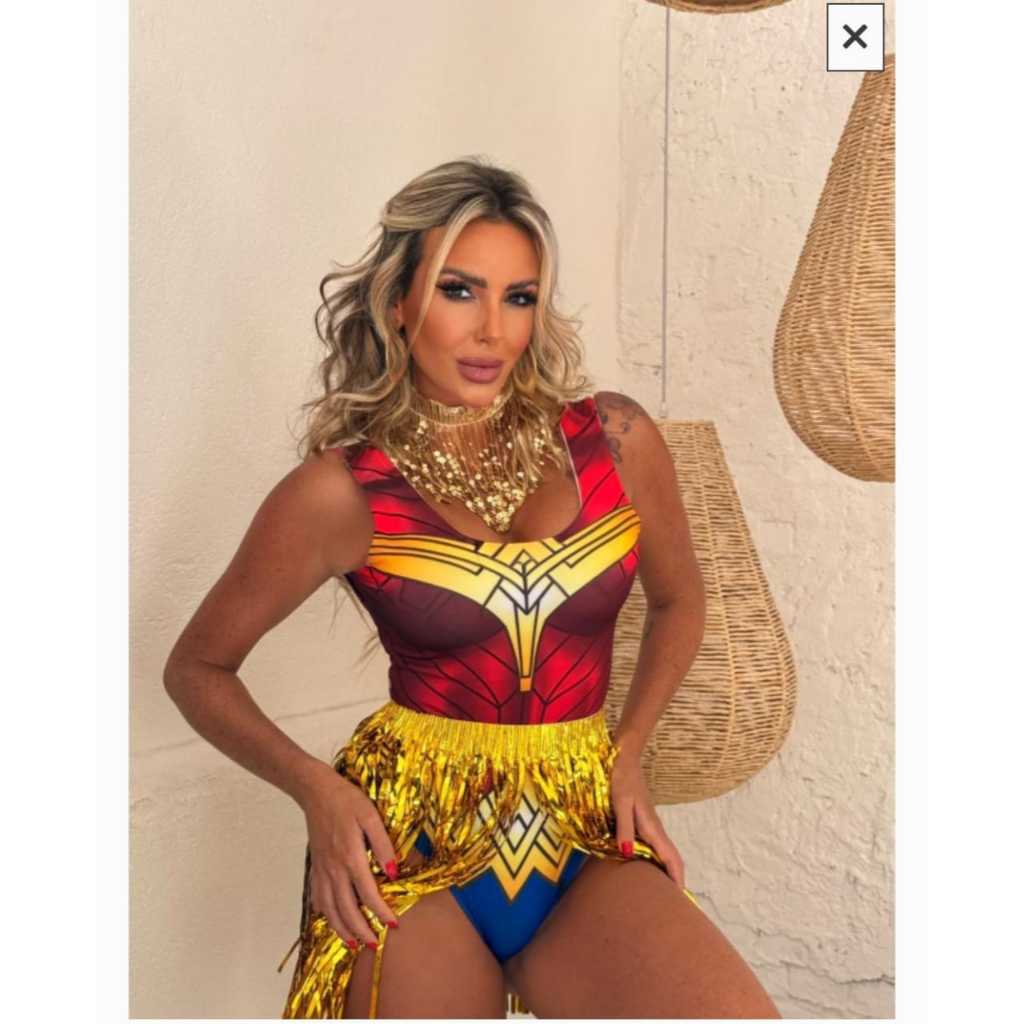 body maio estampas temáticas Carnaval Fantasia  Festa Azul body carnaval fantasia carnaval Mulher Maravilha body MM