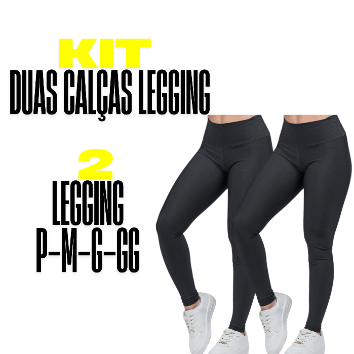 2 Calça Legging Cintura Alta Leg Poliamida   Zero Transparência Academia Caminhada Cintura Alta