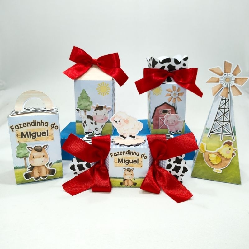 Kit Festa Personalizado Clássico Fazendinha Menino (30 Lembrancinhas )-Caixinhas Personalizadas -Papelaria Personalizada