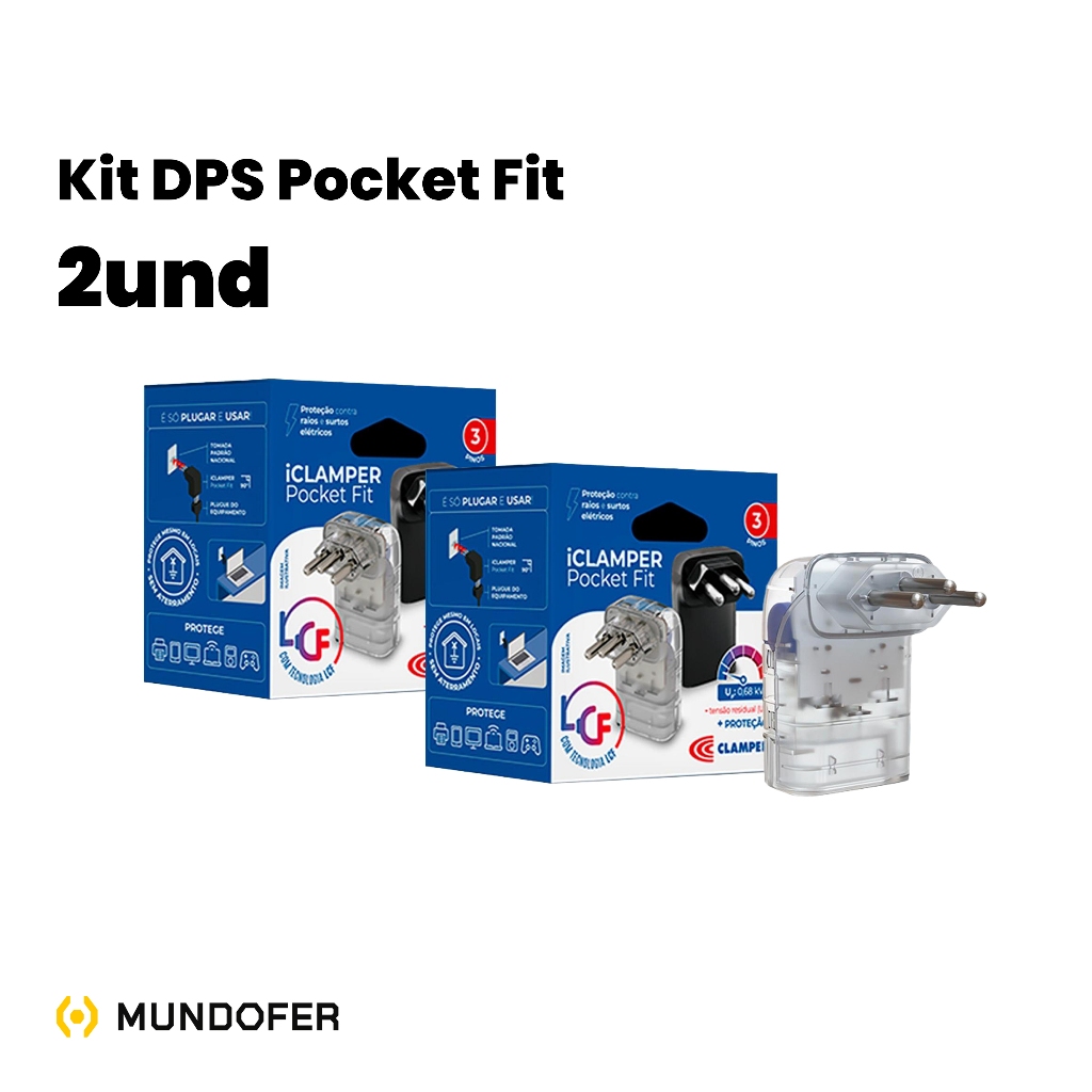 KIT 2 UND DPS ICLAMPER POCKET FIT Proteção Contra raios e surtos eletricos 3P 10A TRANSPARENTE