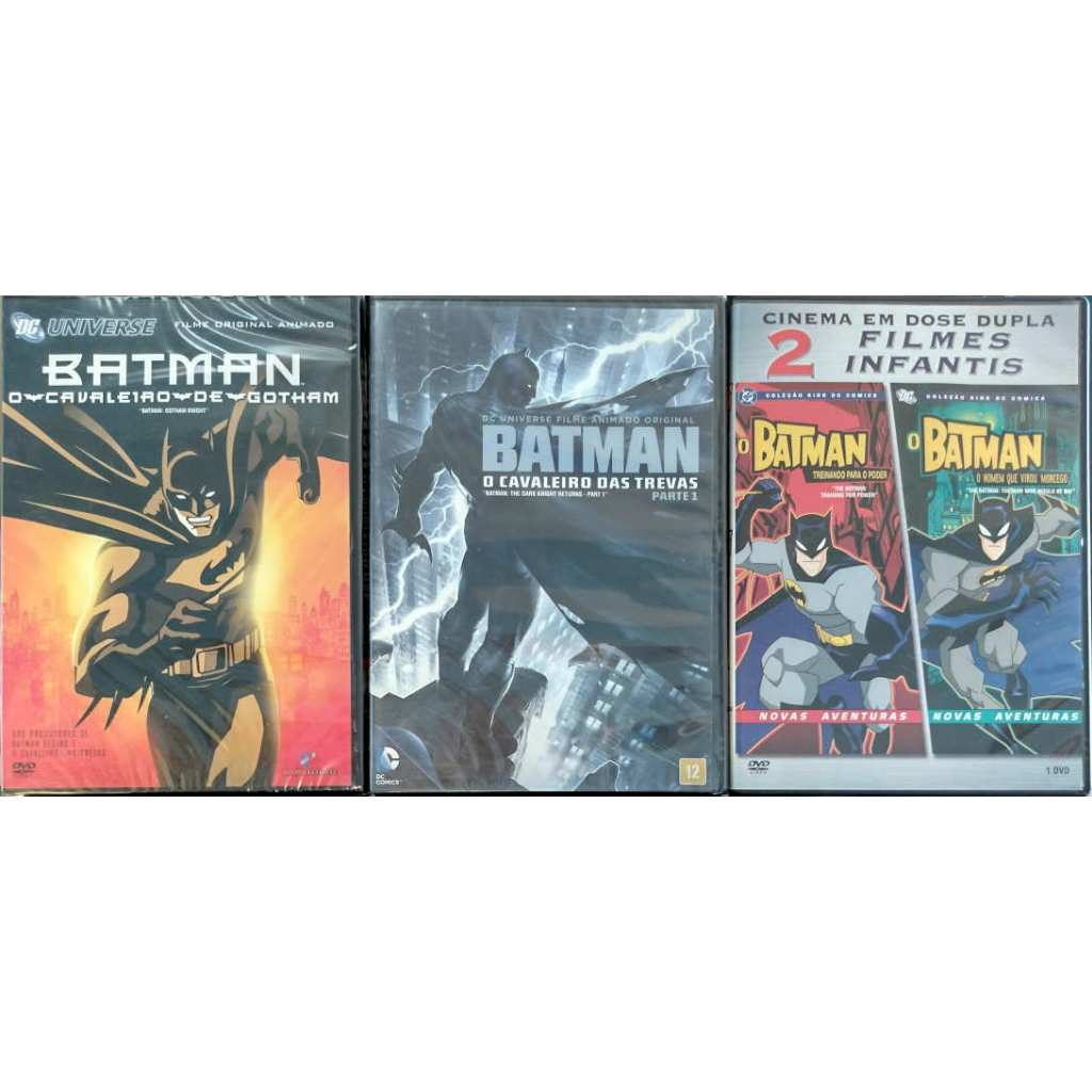 3 DVDs Batman Animado - Cavaleiro Gotham + Cavaleiro Trevas 1 + Batman Infantis