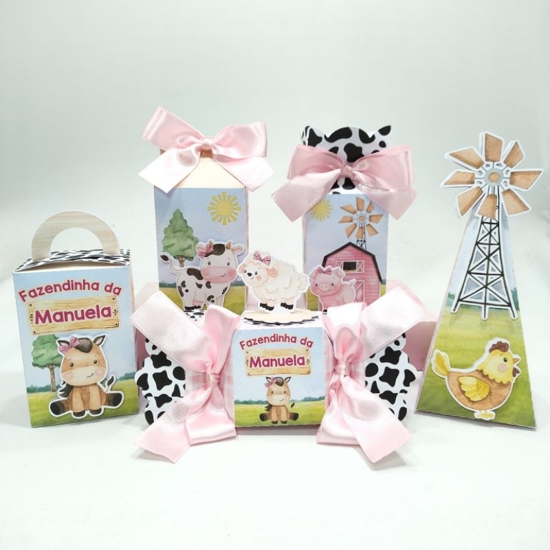 Kit Festa Personalizado Clássico Fazendinha Rosa (20 Lembrancinhas)- Caixinhas Fazendinha Rosa