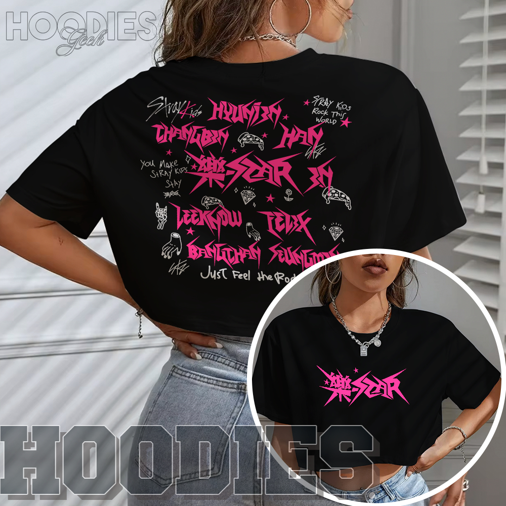 Blusa Cropped Feminino OVERSIZED Frente E Costas Stray Kids Pink Álbuns Music Unissex em Oferta na Shopee