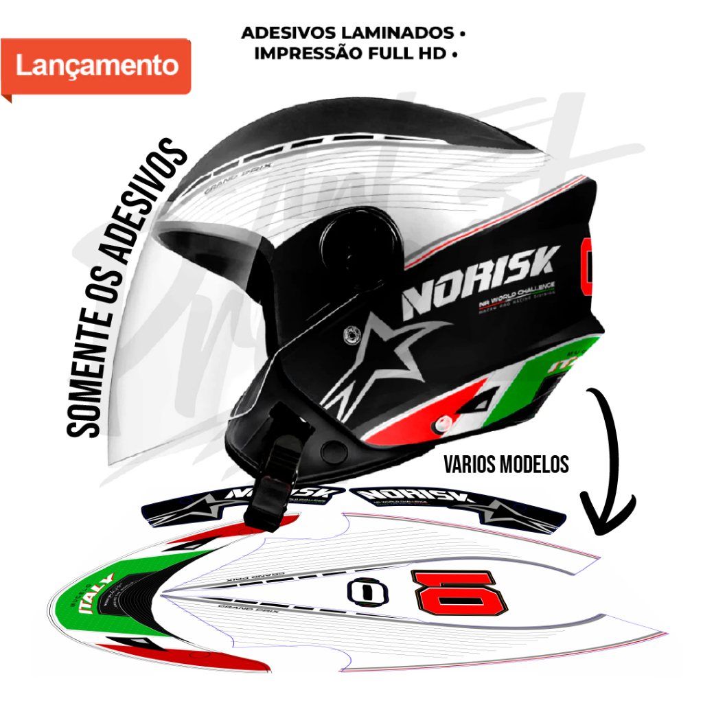 Kit Faixas/Adesivos Capacete NEW LIBERT 3 - MOD. NORISK GRANDPRIX - PAISES em Oferta na Shopee