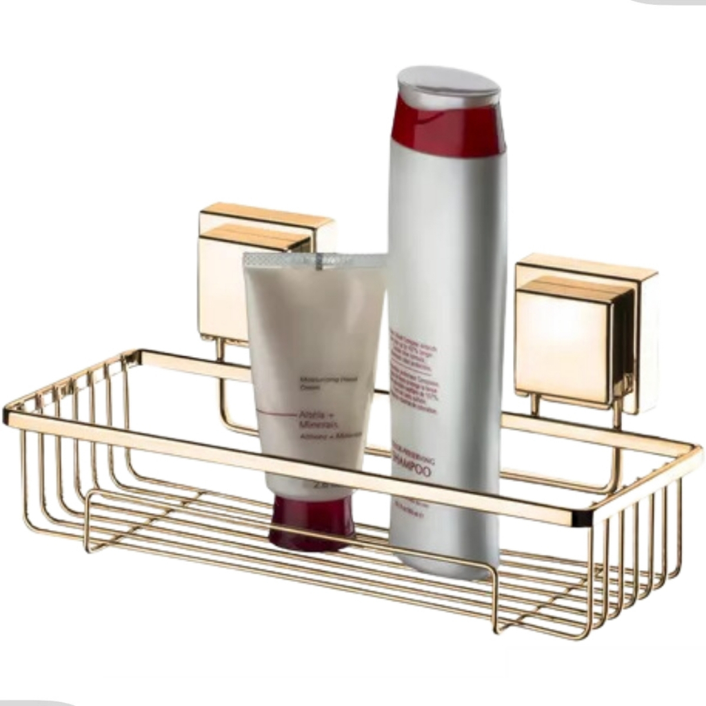 Suporte Porta Shampoo Sabonete De Parede Box Banheiro Ventosa Sem Furo Dourado Future em Oferta na Shopee