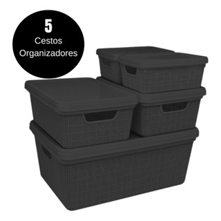 Kit 5 Caixas Organizadoras Cesto Tampa Multiuso 2, 6 e 16 Litros em Oferta na Shopee