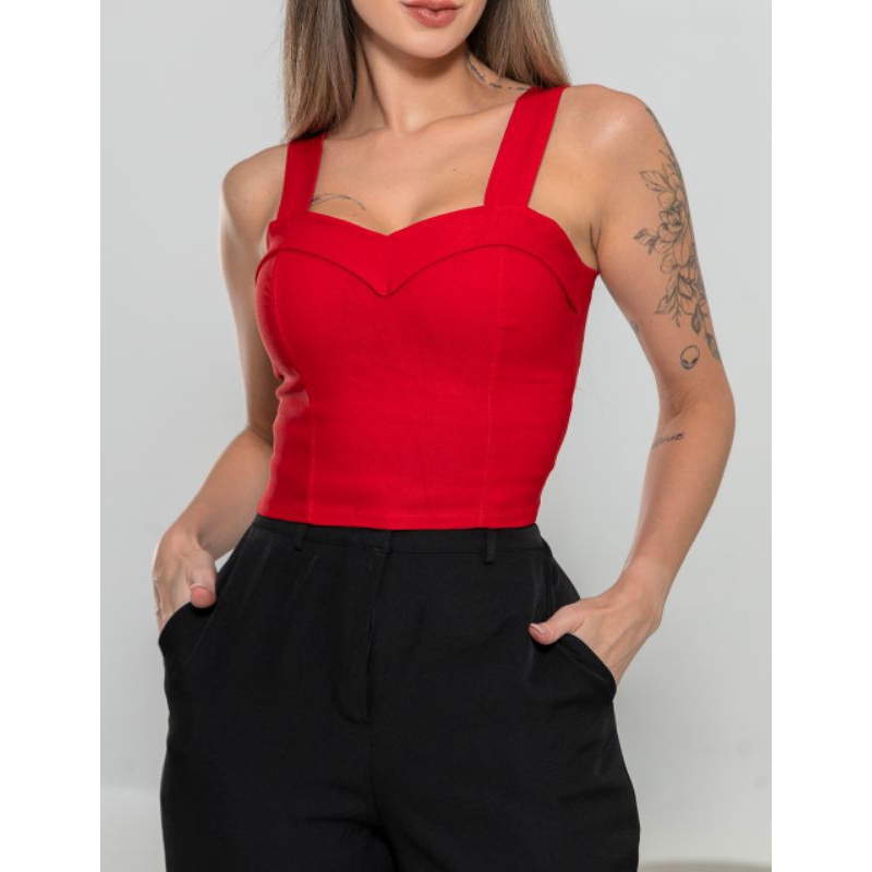 Cropeed Bengaline alça larga com bojo e ziper Blusinha Moda feminina P ao GG Tendência 2025 em Oferta na Shopee