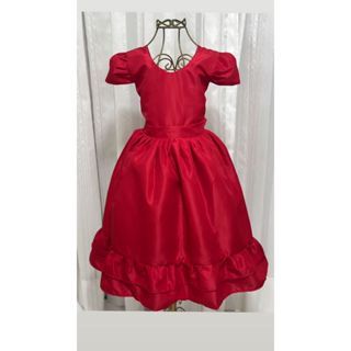 Vestido Menina Infantil Elegante Vermelho Sem Laço frente e Saia Babado