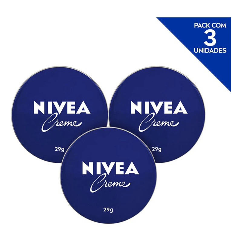 Kit 3x Creme Nivea Lata 29g – Hidratante para Rosto, Corpo e Mãos, Hidratação Intensa e Proteção