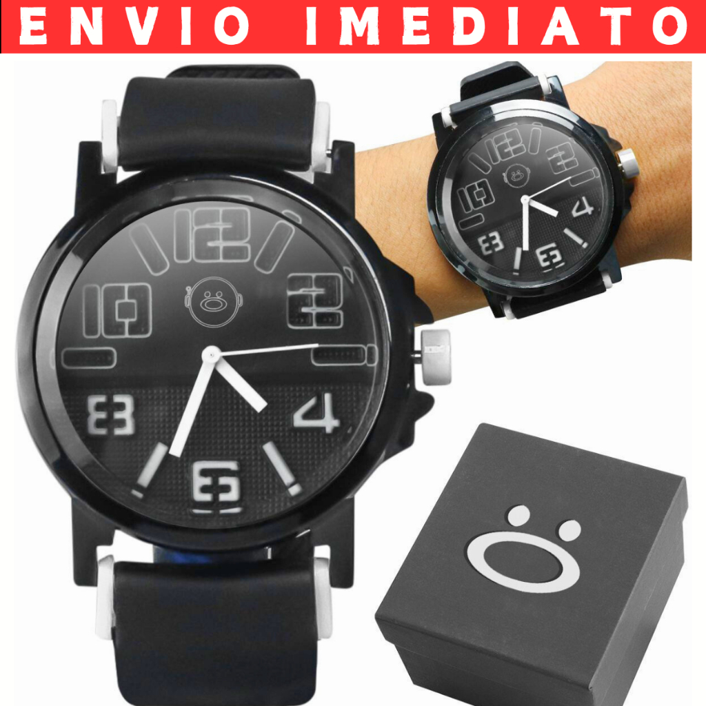 Relógio Masculino Preto Aço Inox + Caixa Presente Premium Pulseira Ajustável Silicone